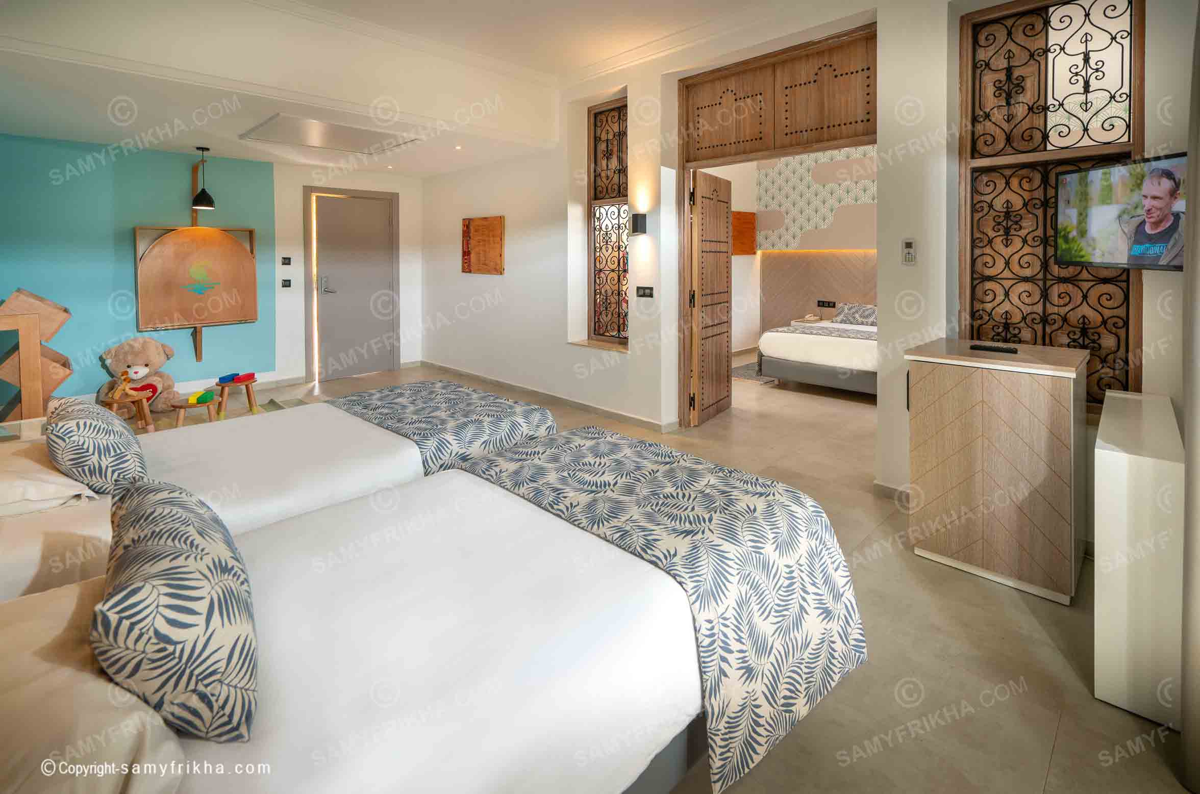 Suite d'une chambre double pour l'hotel Calimera Delfino Beach Hammamet : Photographie professionnelle